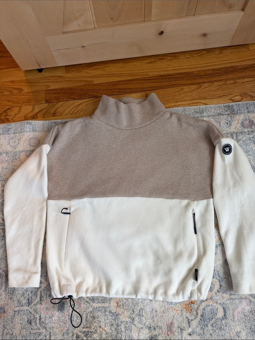 Women’s Two-Tone Tan and Cream Turtleneck Sweater